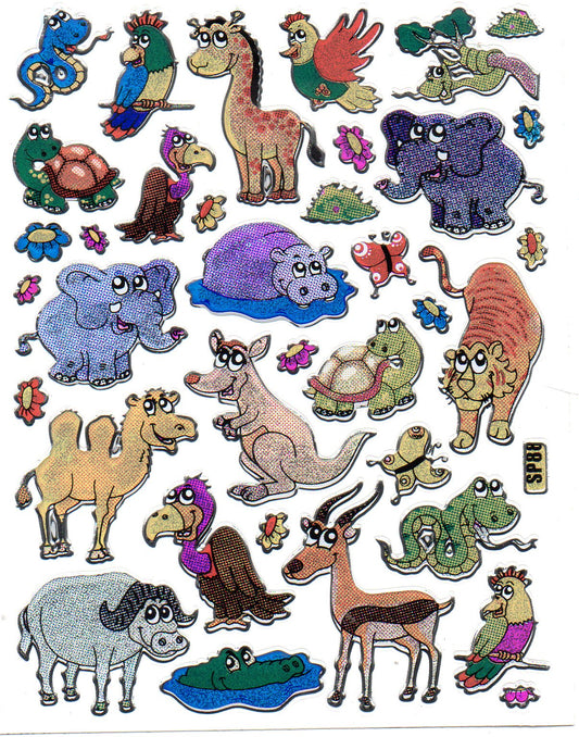 Känguruh Elefant Kamel bunt Tiere Aufkleber Sticker metallic Glitzer Effekt Kinder Basteln Kindergarten 1 Bogen 341