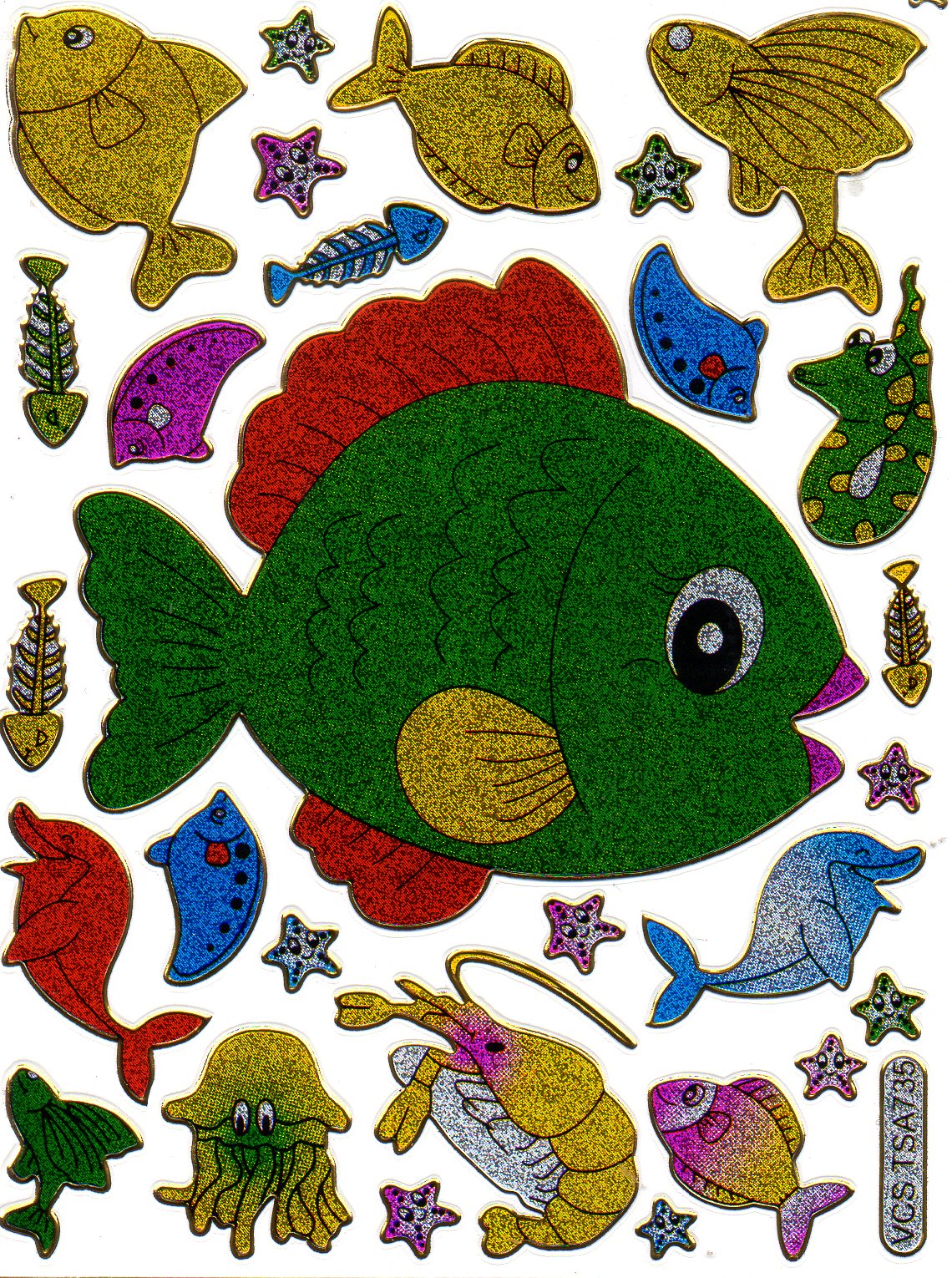 Poisson Poisson créatures marines animaux aquatiques animaux autocollants colorés effet de paillettes métalliques pour enfants artisanat maternelle anniversaire 1 feuille 373