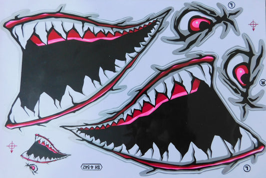 Requin bouche pharynx gullet dents rose autocollant moto scooter planche à roulettes voiture tuning modèle bâtiment auto-adhésif 375