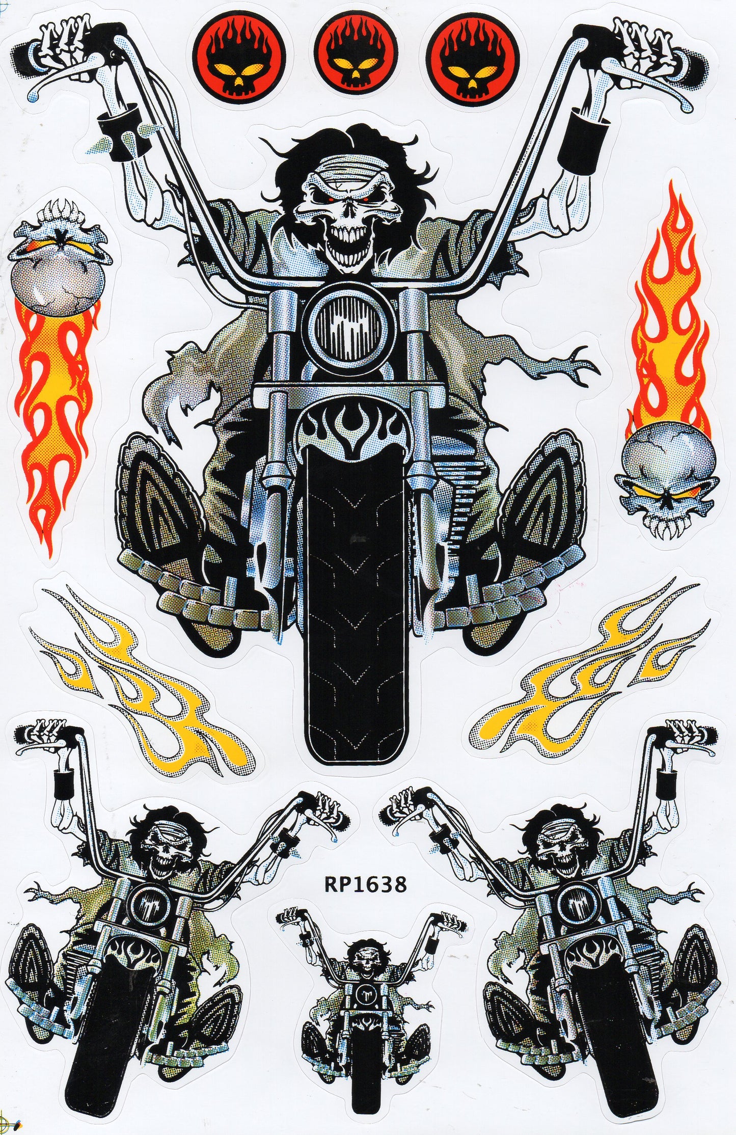 Biker Flame Skull Skull Sticker Motorbike Scooter Skateboard Car Tuning Model Building Self-Adhesive 375