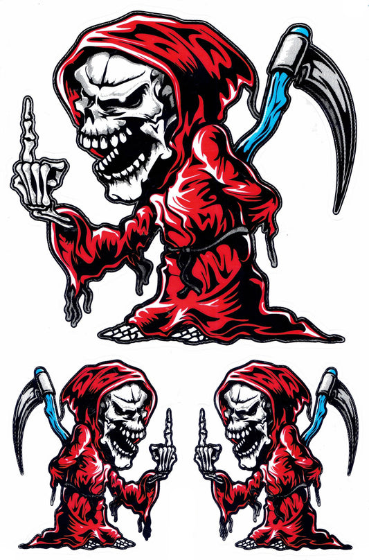 Grim Reaper crâne rouge autocollant moto scooter planche à roulettes voiture tuning modèle bâtiment auto-adhésif 378