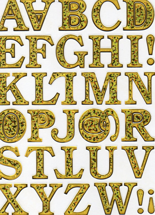 Buchstaben ABC gold Höhe 20 mm Aufkleber Sticker metallic Glitzer Effekt Schule Büro Ordner Kinder Basteln Kindergarten 1 Bogen 444
