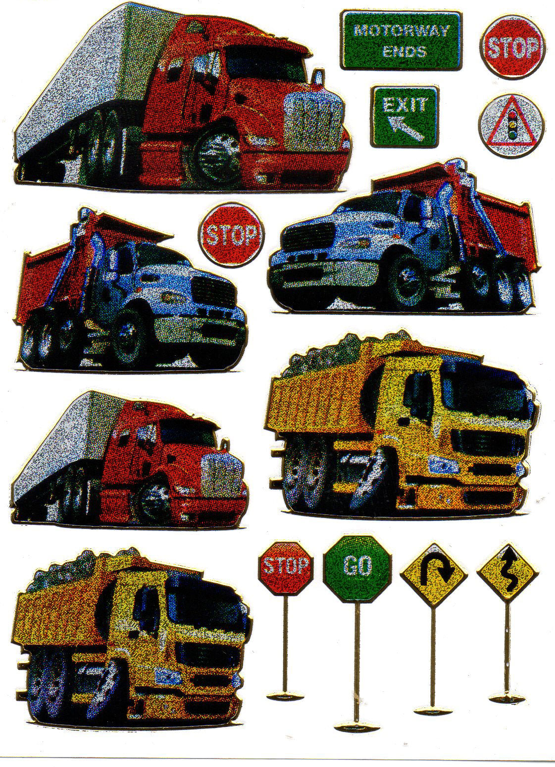 Camion camion panneaux de signalisation camion décalcomanie autocollant métallisé paillettes effet écoliers artisanat maternelle 1 feuille 456