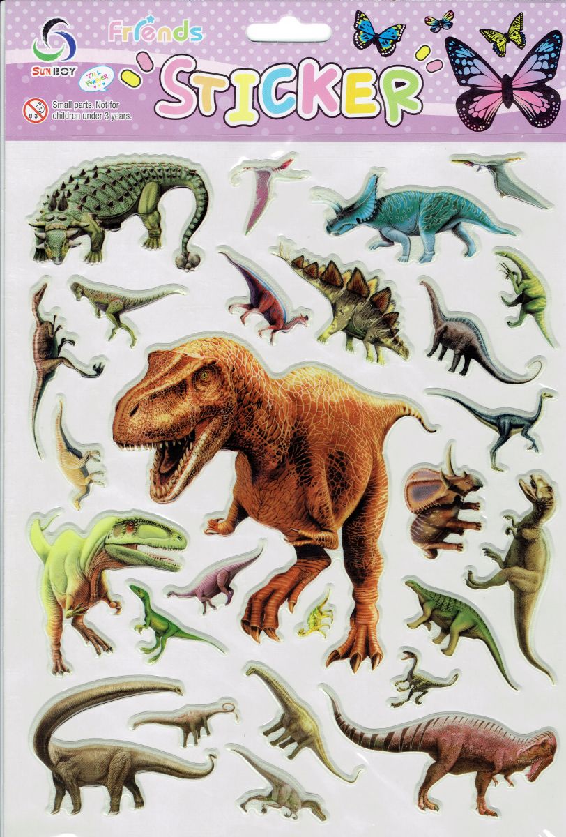 3D Dinosaure Dino Jurassic T-Rex Raptor Autocollant pour Enfants Artisanat Maternelle Anniversaire 1 feuille 502