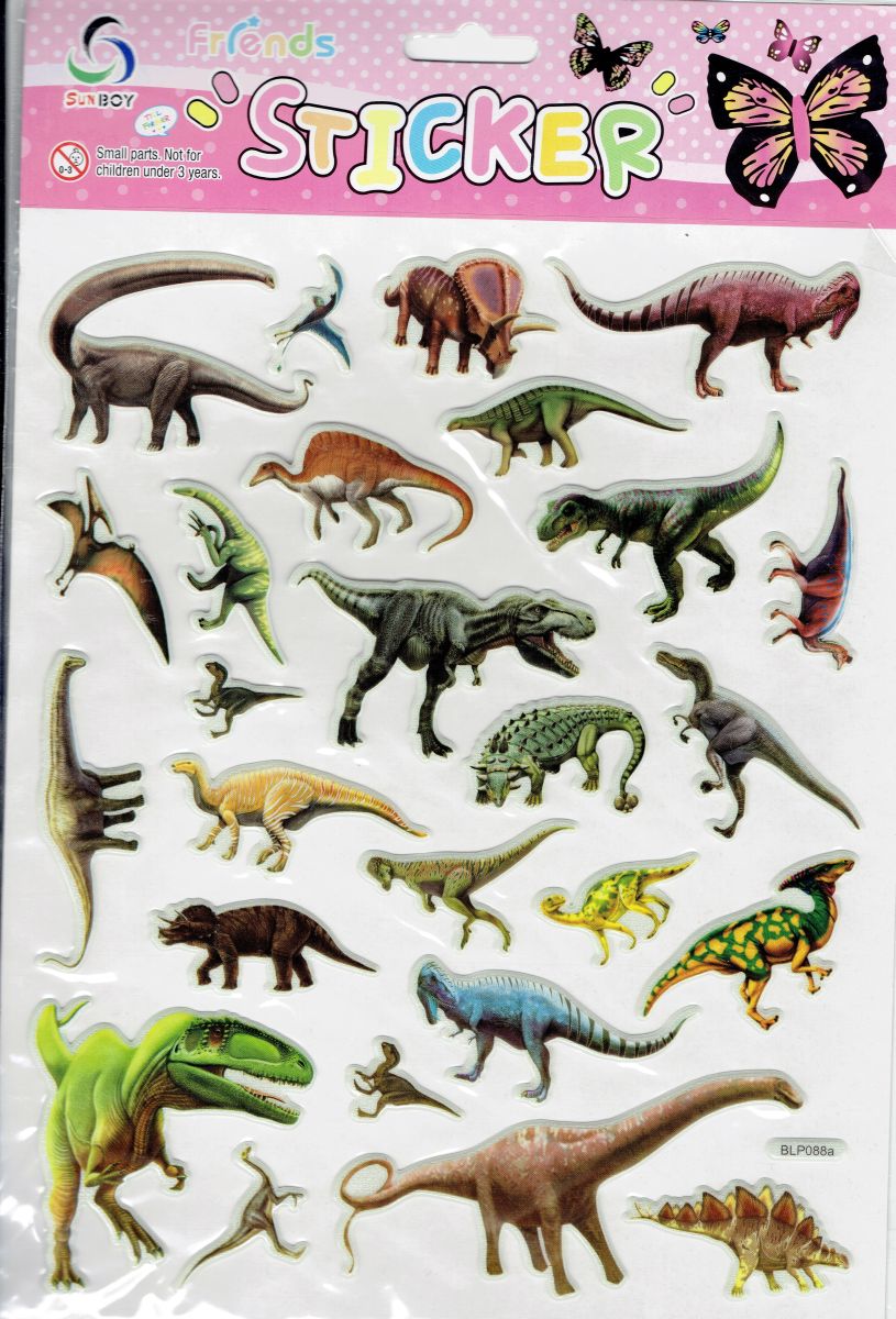 3D Dinosaure Dino Jurassic T-Rex Raptor Autocollant pour Enfants Artisanat Maternelle Anniversaire 1 feuille 507