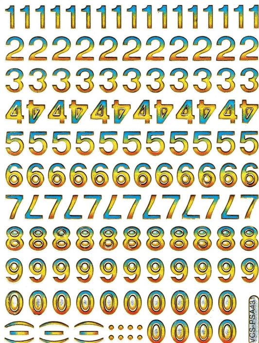 Zahlen Nummern bunt 123 Höhe 9 mm Aufkleber Sticker metallic Glitzer Effekt Schule Büro Ordner Kinder Basteln Kindergarten 1 Bogen 523
