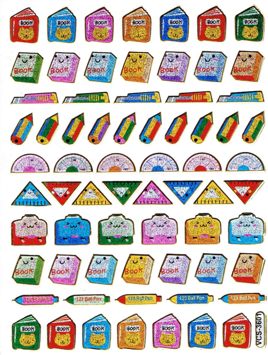 School ruler pen sticker sticker metallic glitter effect school children crafts kindergarten 1 sheet 530