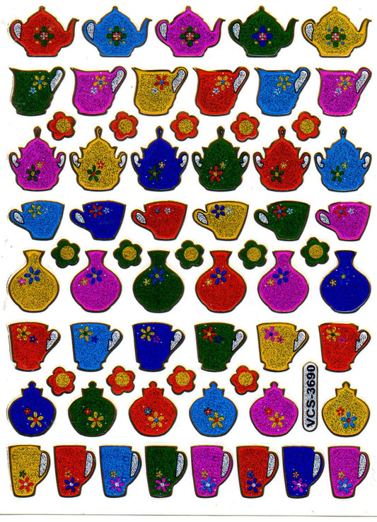 Pot de thé café tasse autocollants autocollants métallisé paillettes effet école bureau dossier enfants artisanat maternelle 1 feuille 539