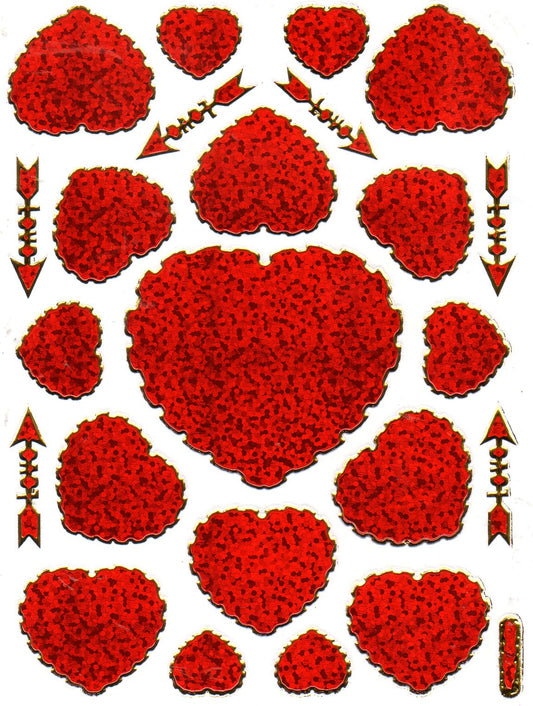 Coeur Coeurs Rouge Amour Autocollant Effet Paillettes Métalliques pour Enfants Artisanat Maternelle Anniversaire 1 feuille 553