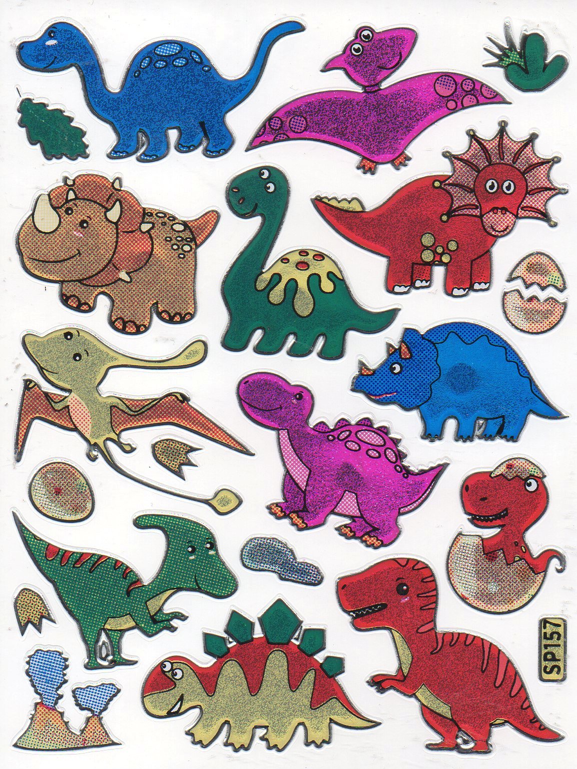 Dino dinosaure Jurassic t-rex animaux autocollant métallique effet scintillant enfants artisanat maternelle 1 feuille 557