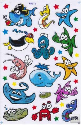 Poissons mer aquarium poissons animaux autocollants pour enfants artisanat maternelle anniversaire 1 feuille 059