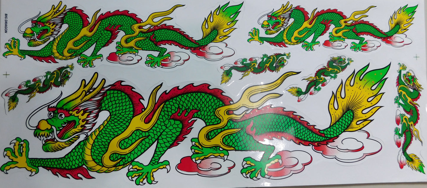 Dragon vert extra grand film autocollant 1 feuille 530 mm x 230 mm résistant aux intempéries moto scooter skateboard voiture tuning auto-adhésif LS003