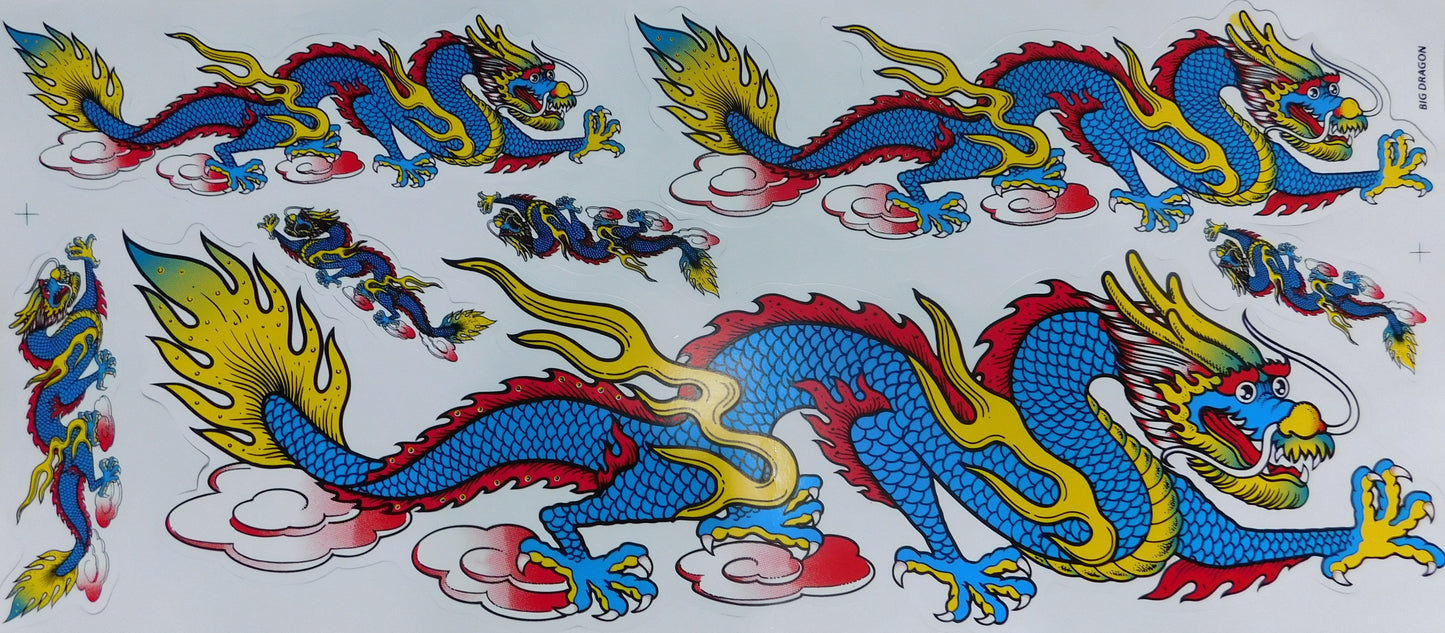 Dragon vert extra grand film autocollant 1 feuille 530 mm x 230 mm résistant aux intempéries moto scooter skateboard voiture tuning auto-adhésif LS003