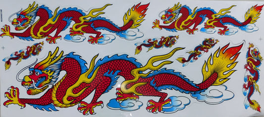 Dragon vert extra grand film autocollant 1 feuille 530 mm x 230 mm résistant aux intempéries moto scooter skateboard voiture tuning auto-adhésif LS003
