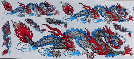 Dragon vert extra grand film autocollant 1 feuille 530 mm x 230 mm résistant aux intempéries moto scooter skateboard voiture tuning auto-adhésif LS003