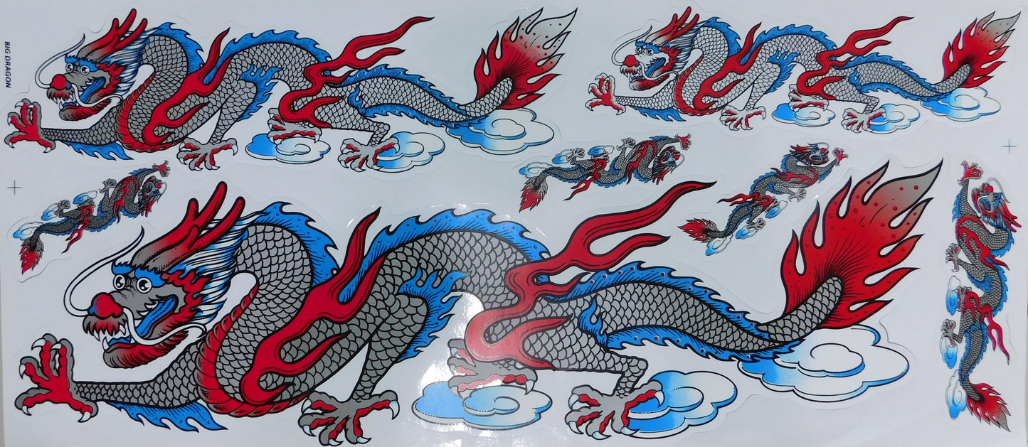 Dragon vert extra grand film autocollant 1 feuille 530 mm x 230 mm résistant aux intempéries moto scooter skateboard voiture tuning auto-adhésif LS003