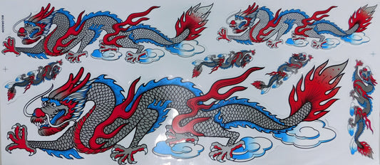 Dragon vert extra grand film autocollant 1 feuille 530 mm x 230 mm résistant aux intempéries moto scooter skateboard voiture tuning auto-adhésif LS003