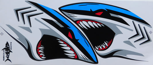 Hai Shark Flammen blau Sticker Aufkleber Folie 1 Blatt 350 mm x 150 mm wetterfest Motorrad Roller Skateboard Auto Tuning selbstklebend