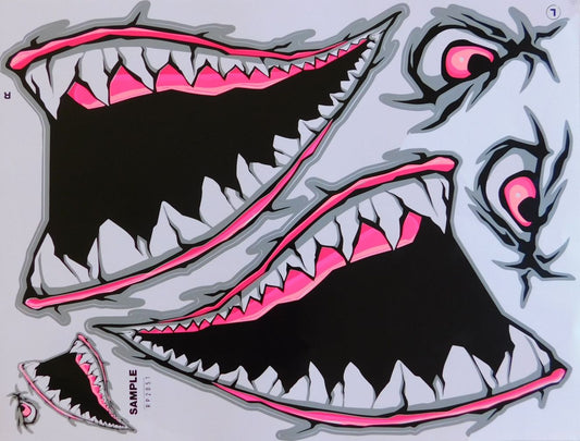 BIG SIZE Hai Maul Rachen Schlund Zähne pink Aufkleber Sticker Motorrad Roller Skateboard Auto Tuning Modellbau selbstklebend FSB104