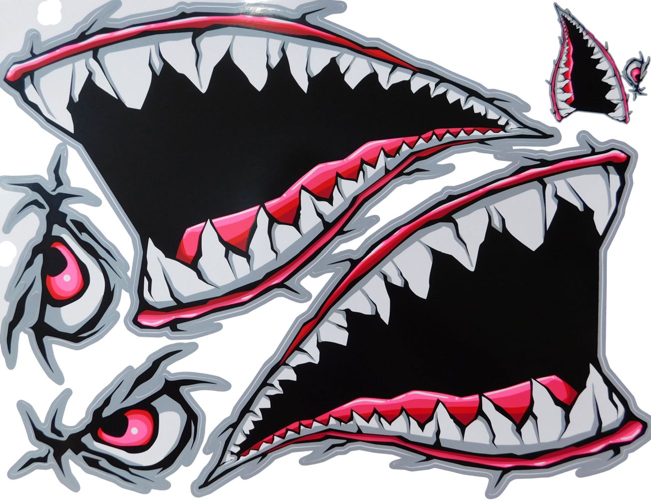 BIG SIZE Hai Maul Rachen Schlund Zähne pink Aufkleber Sticker Motorrad Roller Skateboard Auto Tuning Modellbau selbstklebend FSB111