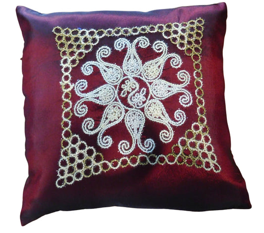 Kissen Kissenbezug Motiv Blumen stickmotiv weinrot 40x40cm/15.5x15.5in Thai Seide Sofa Bett Gartenstuhl