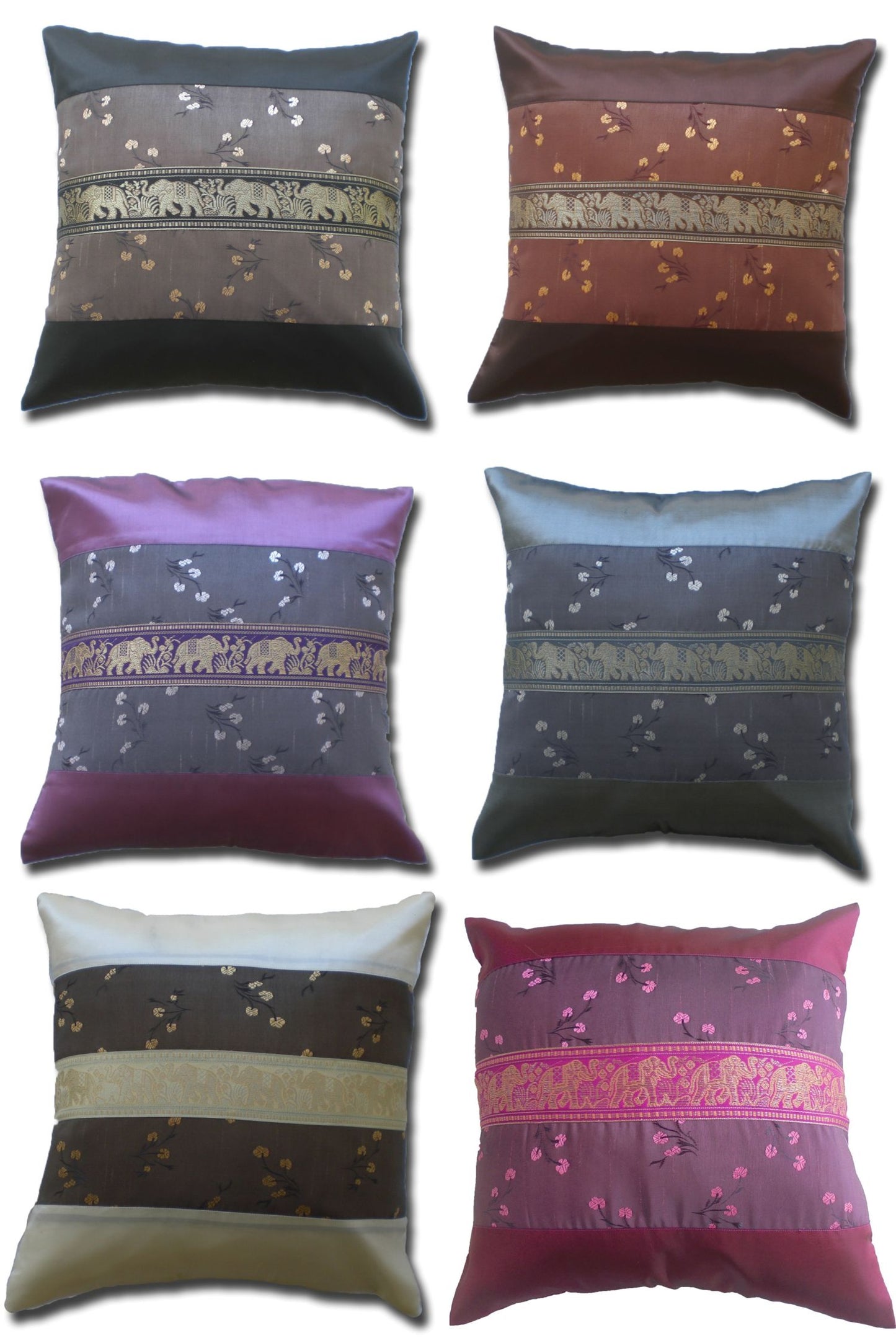 Pillow Cushion Cover Motif Flowers Elephants Various Colors 40x40cm/15.5x15.5in Thai Silk Sofa Bed Garden Chair