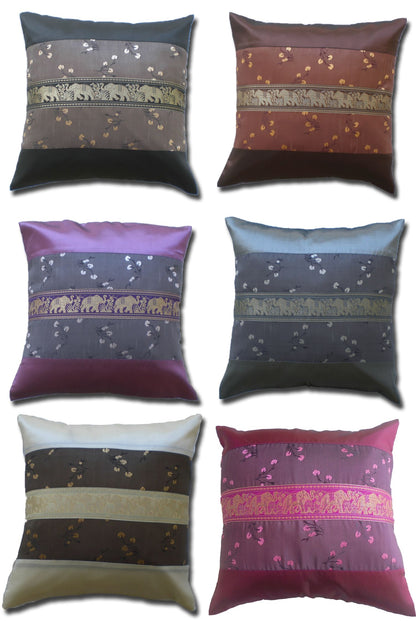 Pillow Cushion Cover Motif Flowers Elephants Various Colors 40x40cm/15.5x15.5in Thai Silk Sofa Bed Garden Chair