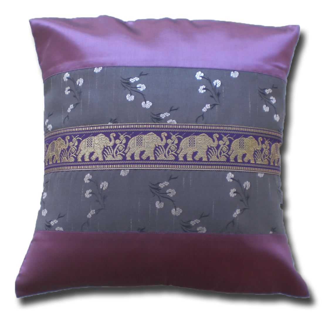 Pillow Cushion Cover Motif Flowers Elephants Various Colors 40x40cm/15.5x15.5in Thai Silk Sofa Bed Garden Chair