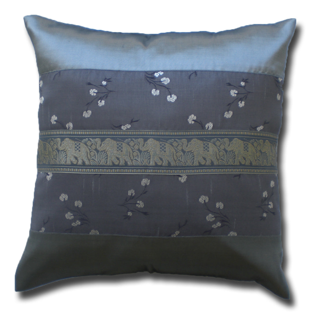 Pillow Cushion Cover Motif Flowers Elephants Various Colors 40x40cm/15.5x15.5in Thai Silk Sofa Bed Garden Chair