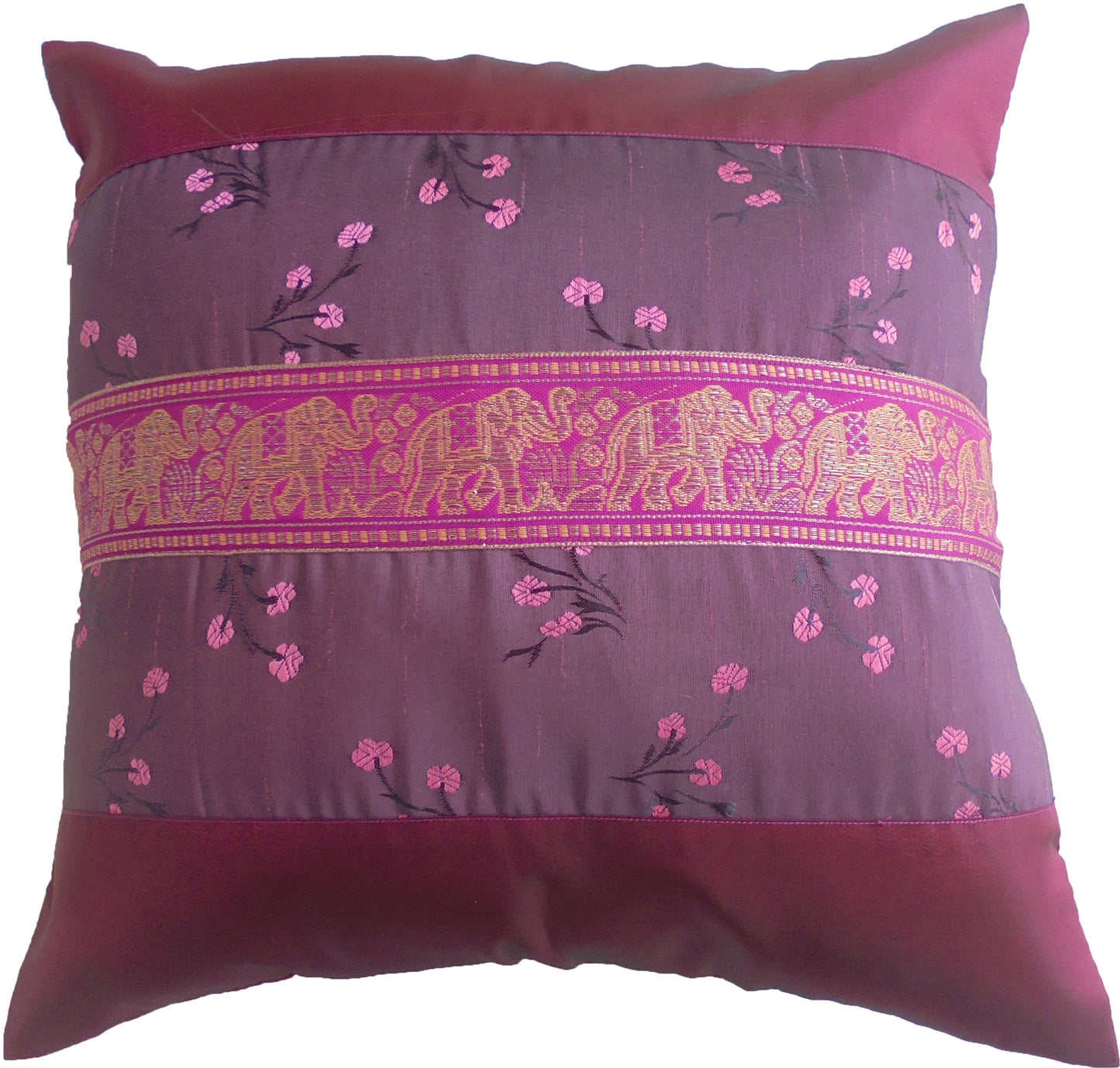 Pillow Cushion Cover Motif Flowers Elephants Various Colors 40x40cm/15.5x15.5in Thai Silk Sofa Bed Garden Chair