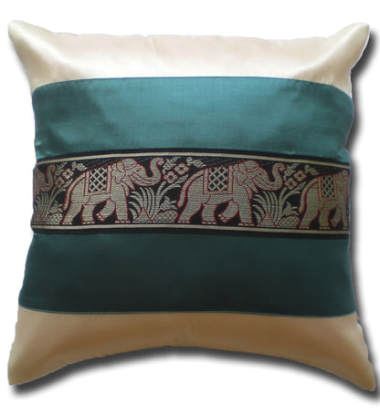 Cushion cover elephant motif two-tone different colors 40x40cm/15.5x15.5in Thai silk sofa bed garden chair