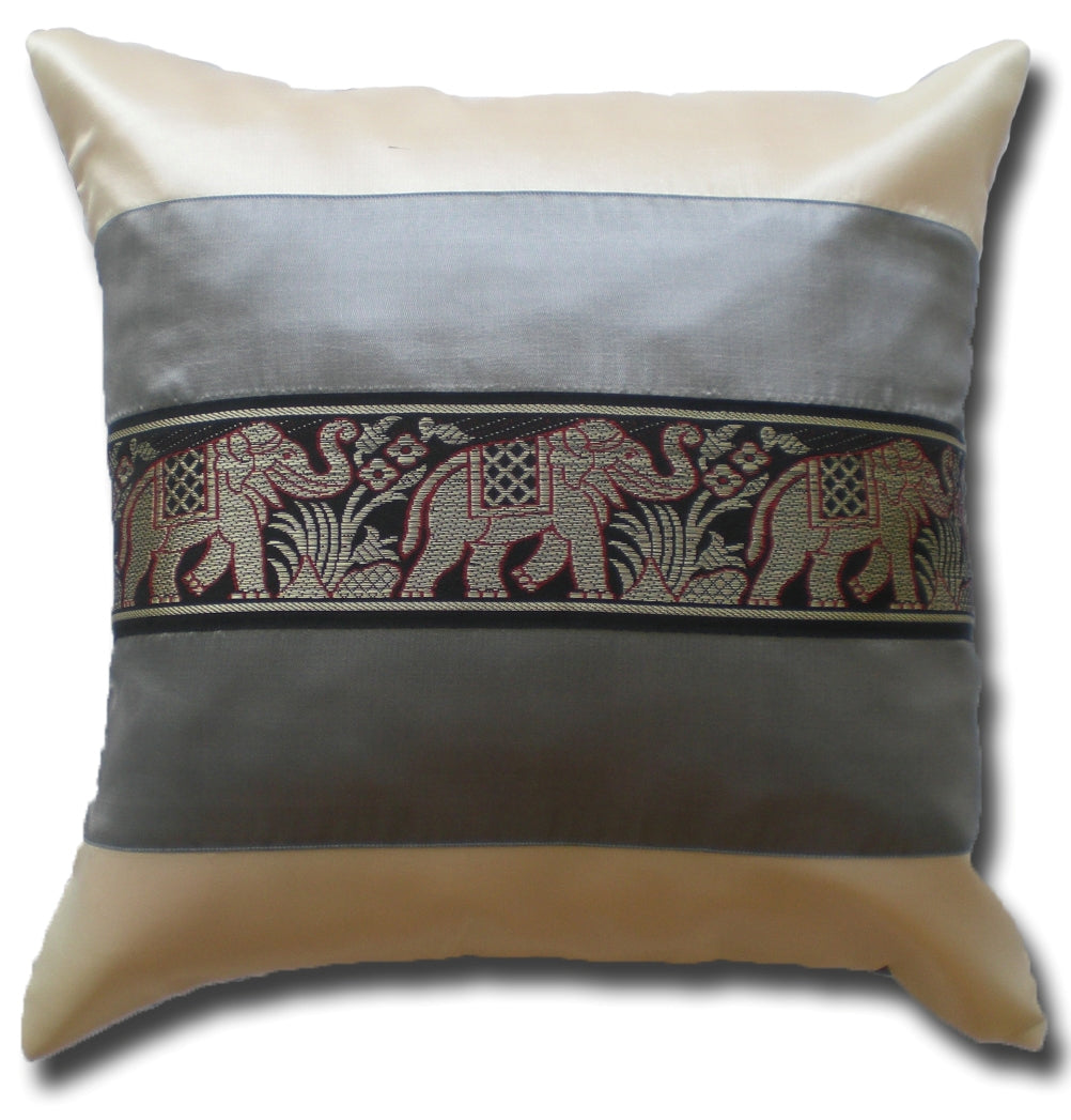 Cushion cover elephant motif two-tone different colors 40x40cm/15.5x15.5in Thai silk sofa bed garden chair