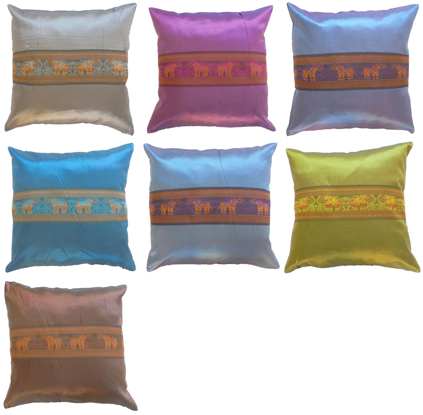 Oreiller housse de coussin motif éléphants colorés différentes couleurs 40x40cm Thai soie canapé-lit chaise de jardin