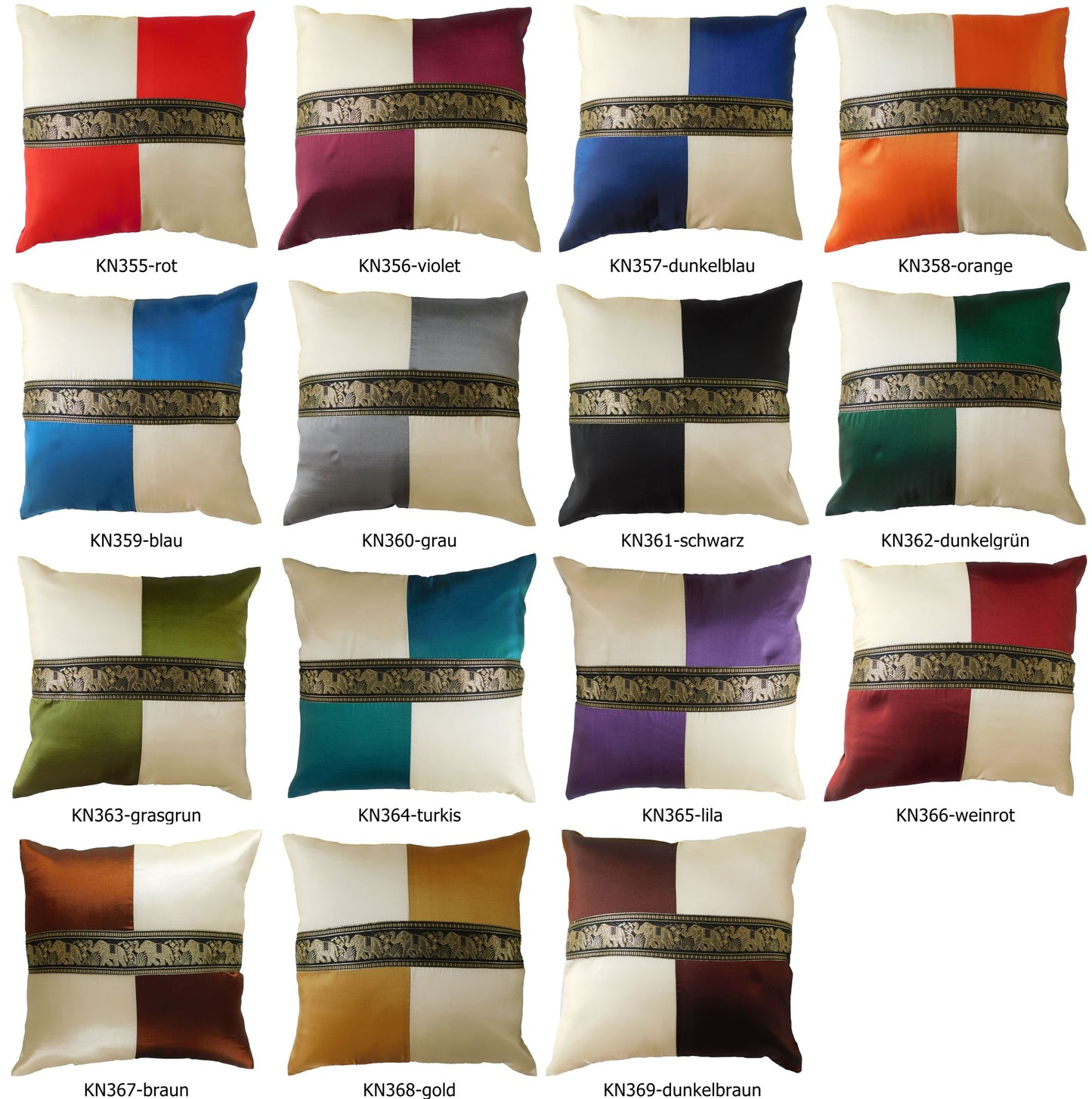 Oreiller housse de coussin motif éléphant à carreaux 40x40cm/15.5x15.5in différentes couleurs Thai soie canapé-lit chaise de jardin