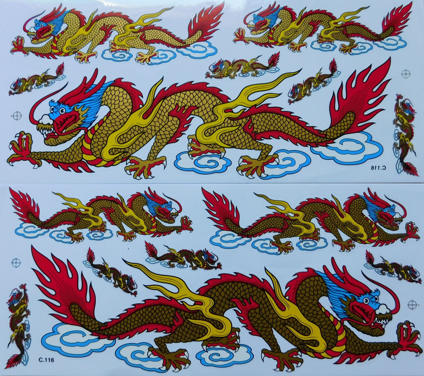 2 x Dragon Gold Extra Large Sticker Decal Film 1 Sheet 530 mm x 230 mm Weatherproof Motorcycle Scooter Skateboard Car Tuning Self-Adhesive LS001+2