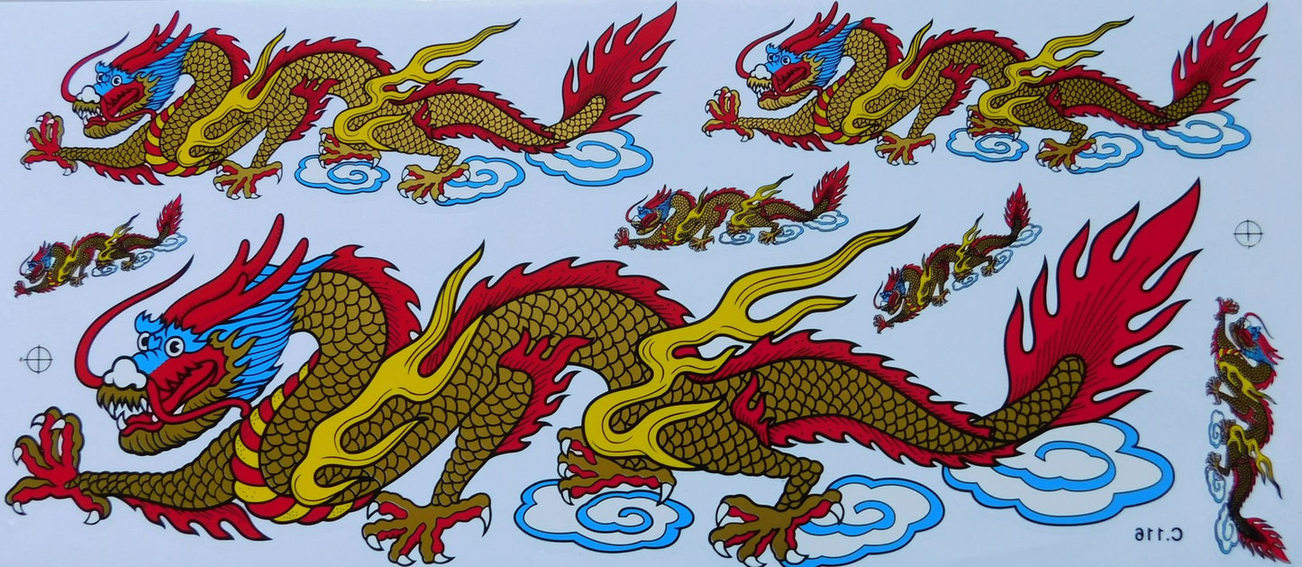 2 x Dragon Gold Extra Large Sticker Decal Film 1 Sheet 530 mm x 230 mm Weatherproof Motorcycle Scooter Skateboard Car Tuning Self-Adhesive LS001+2