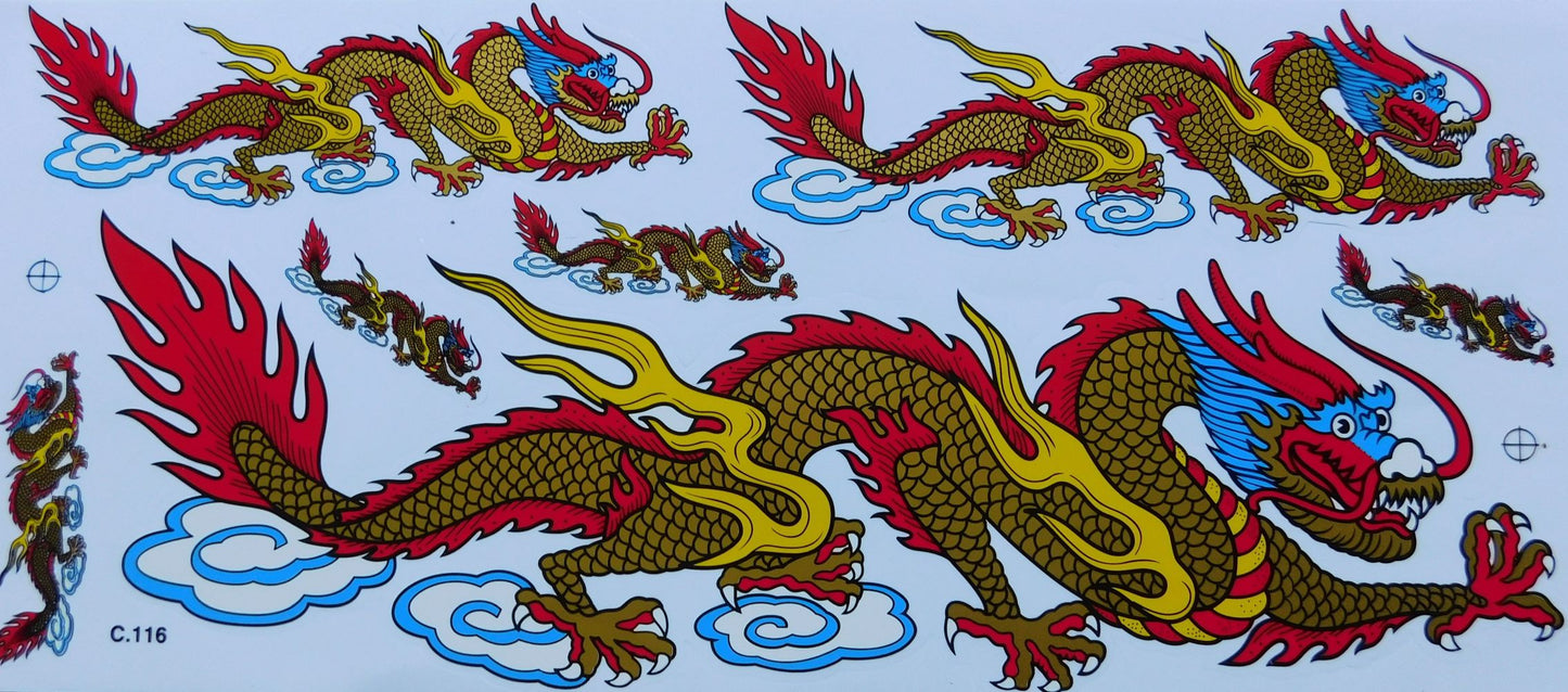 2 x Dragon Gold Extra Large Sticker Decal Film 1 Sheet 530 mm x 230 mm Weatherproof Motorcycle Scooter Skateboard Car Tuning Self-Adhesive LS001+2
