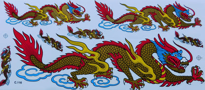 2 x Dragon Gold Extra Large Sticker Decal Film 1 Sheet 530 mm x 230 mm Weatherproof Motorcycle Scooter Skateboard Car Tuning Self-Adhesive LS001+2
