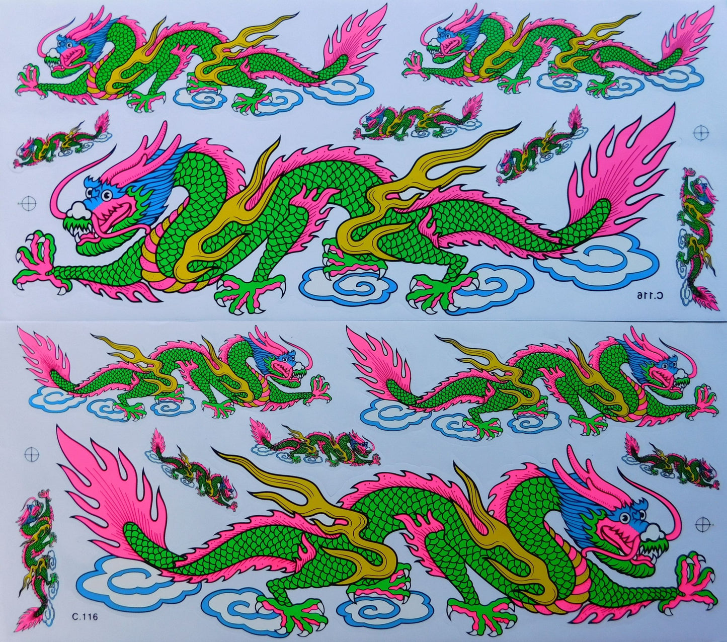 2 x dragon vert extra large film autocollant 1 feuille 530 mm x 230 mm résistant aux intempéries moto scooter skateboard auto tuning autocollant LS003+4
