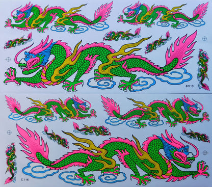 2 x dragon vert extra large film autocollant 1 feuille 530 mm x 230 mm résistant aux intempéries moto scooter skateboard auto tuning autocollant LS003+4