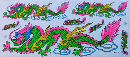 2 x dragon vert extra large film autocollant 1 feuille 530 mm x 230 mm résistant aux intempéries moto scooter skateboard auto tuning autocollant LS003+4