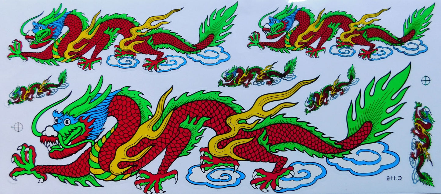 Drache rot extra big Sticker Aufkleber Folie 1 Blatt 530 mm x 230 mm wetterfest Motorrad Roller Skateboard Auto Tuning selbstklebend LS005