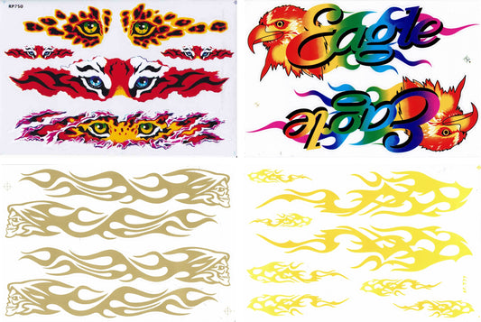 4 Bogen Promotion Set Flammen Feuer Aufkleber Sticker Motorrad Moped Roller Skateboard Auto Tuning Modellbau selbstklebend