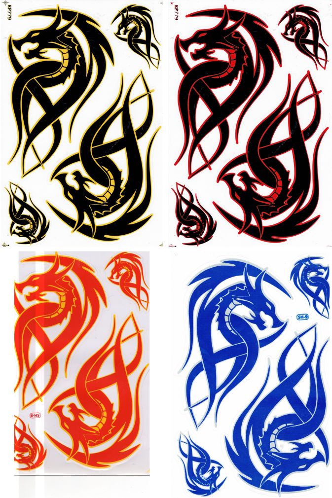 4 Bogen Promotion Set Drachen Aufkleber Sticker Motorrad Moped Roller Skateboard Auto Tuning Modellbau selbstklebend