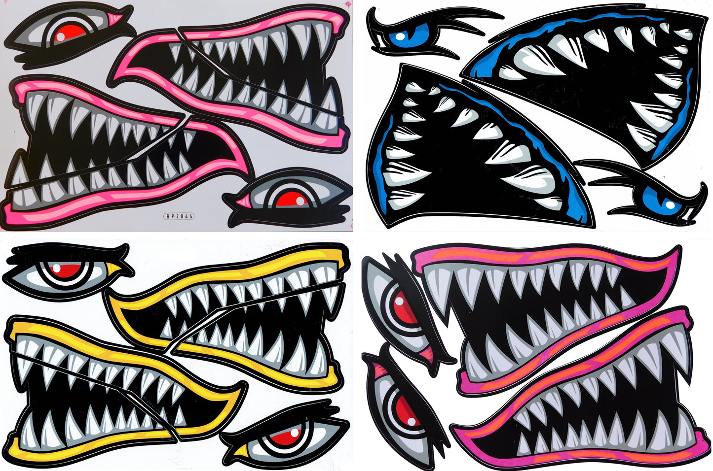 4 Bogen Promotion Set Hai Maul Zähne Monster Aufkleber Sticker Motorrad Moped Roller Skateboard Auto Tuning Modellbau selbstklebend