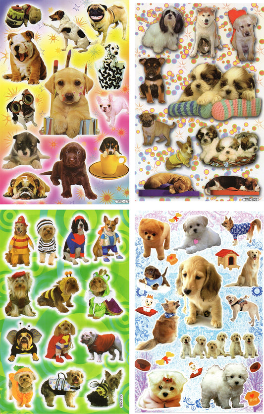 4 Bogen Promotion Set hunde Welpen Tiere Aufkleber Sticker Kinder Basteln Kindergarten Geburtstag