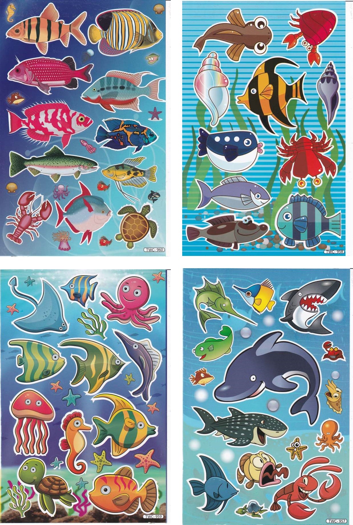 4 Bogen Promotion Set Fische Tiere Aquarium Aufkleber Sticker Kinder Basteln Kindergarten Geburtstag