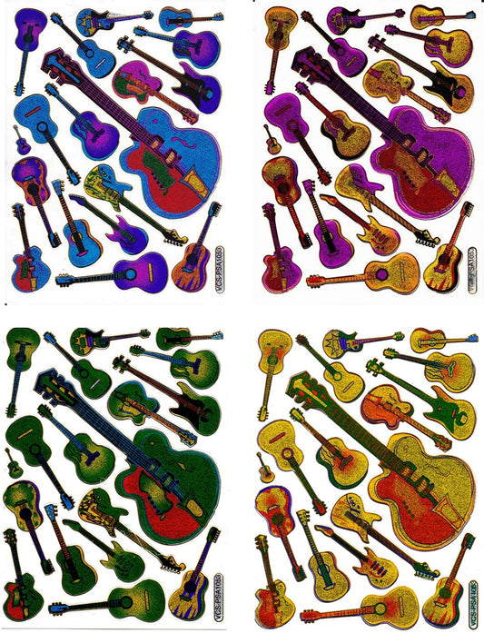 4 Bogen Promotion Set Gitarre Musikinstrument Spielen Aufkleber Sticker metallic Glitzer Effekt Schule Kinder Basteln Kindergarten