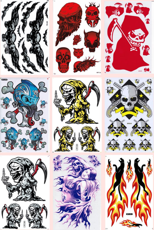 SPARSET 9 BOGEN Totenkopf Skull Aufkleber Sticker Motorrad Fahrrad Skateboard Auto Tuning selbstklebend S3