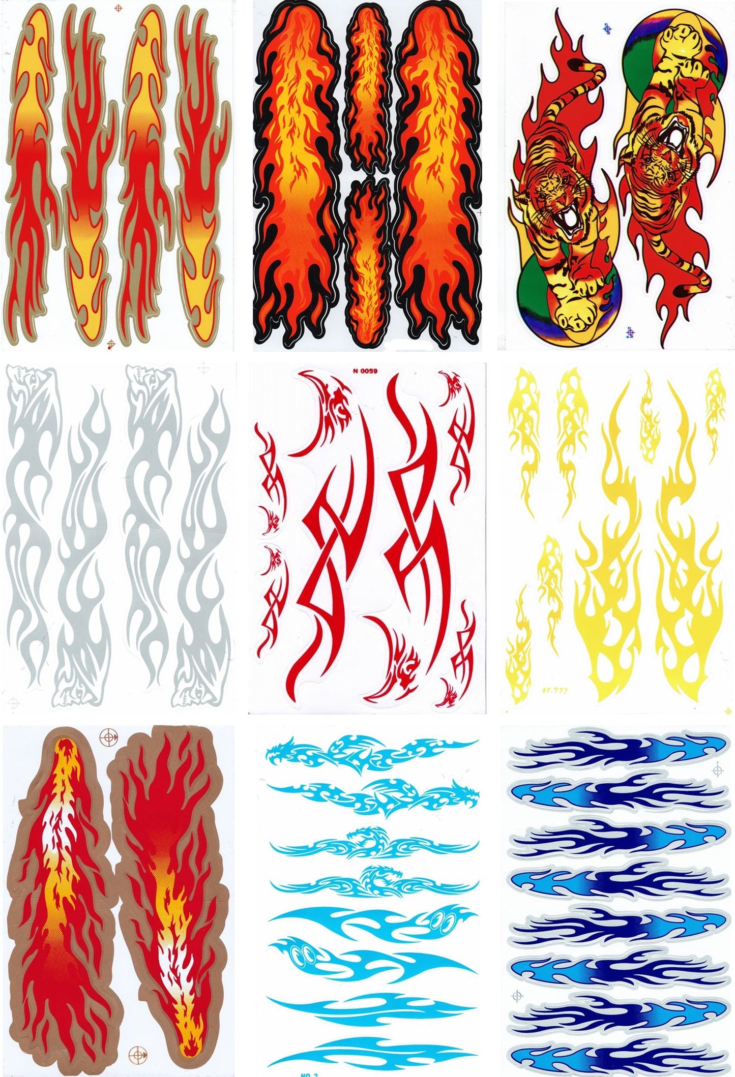 SAVINGS SET 9 BOW flames fire sticker motorcycle bike skateboard car tuning self-adhesive S13